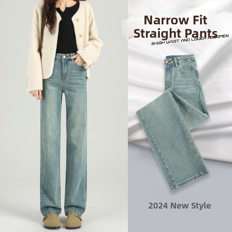 Jeanși din bumbac, croi drept, talie înaltă, croială lejeră, primăvara 2025