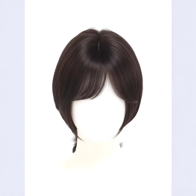 Perucă-topper cu clipsuri, păr real, tricotată manual, franjuri pe partea dreaptă (drept sau înclinat)