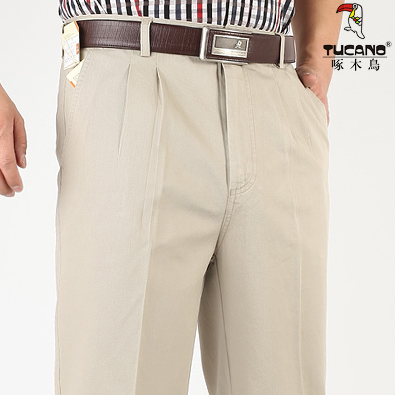 Woodpecker pantaloni casual pentru bărbați, talie înaltă, croială conică, antibacterieni