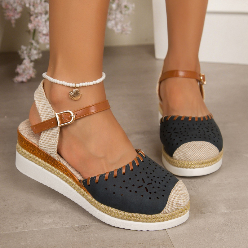 Sandale romane pentru femei, vârf rotund, partea superioară PU, talpă PU, închidere cu cataramă