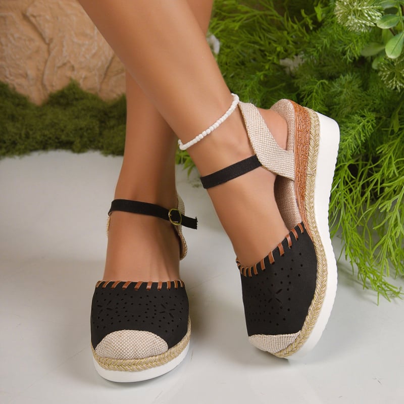 Sandale romane pentru femei, vârf rotund, partea superioară PU, talpă PU, închidere cu cataramă