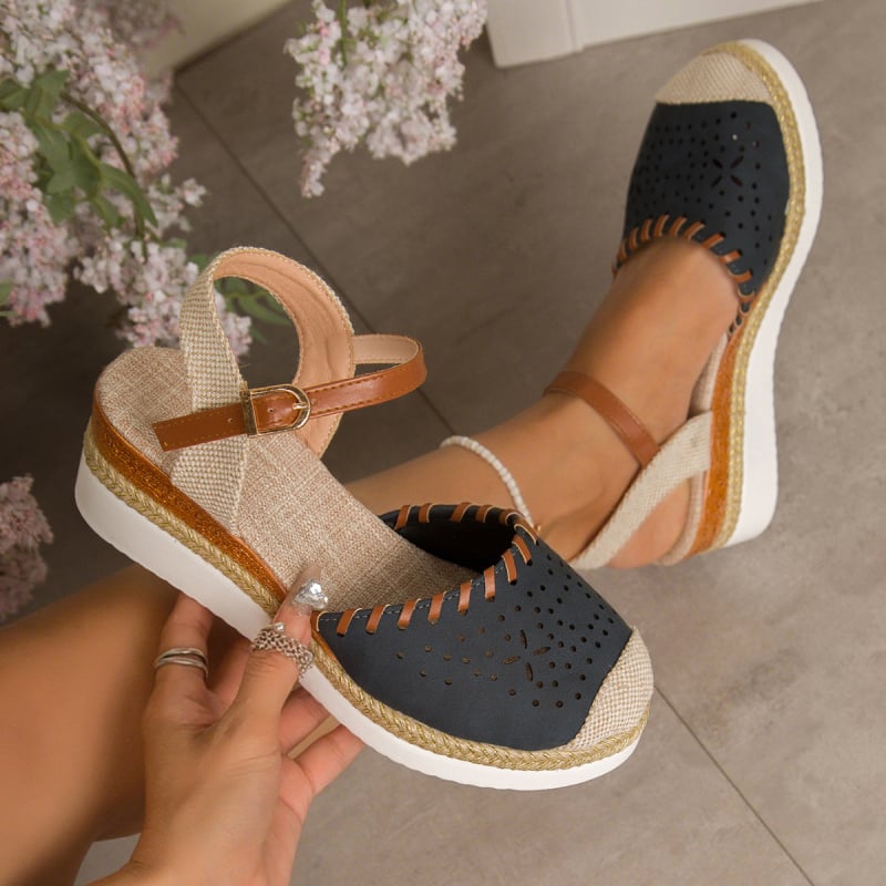 Sandale romane pentru femei, vârf rotund, partea superioară PU, talpă PU, închidere cu cataramă