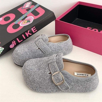 Дамски затворени мюлета‑слипон, синтетична кожа върх и подплата, подметка от пяна, дишащи, плосък дизайн