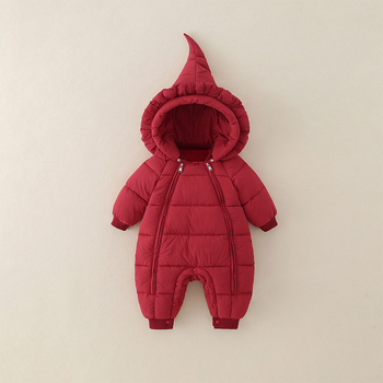Κορεατικού στυλ χειμερινή ολόσωμη φόρμα για βρέφη και νήπια, με παχύ πολυεστέρα και αποσπώμενη κουκούλα