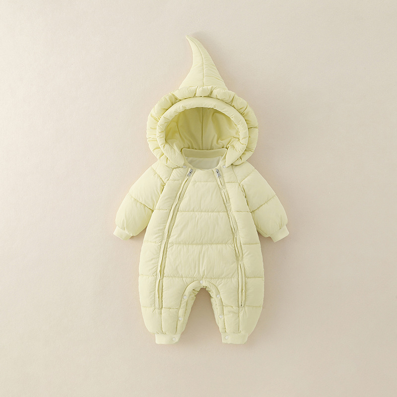 Κορεατικού στυλ χειμερινή ολόσωμη φόρμα για βρέφη και νήπια, με παχύ πολυεστέρα και αποσπώμενη κουκούλα