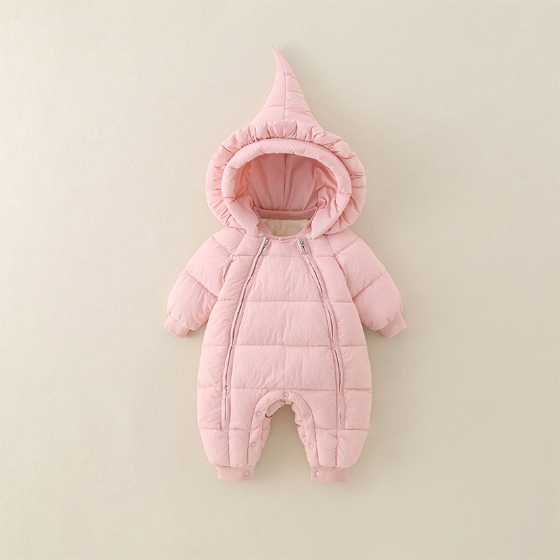 Κορεατικού στυλ χειμερινή ολόσωμη φόρμα για βρέφη και νήπια, με παχύ πολυεστέρα και αποσπώμενη κουκούλα
