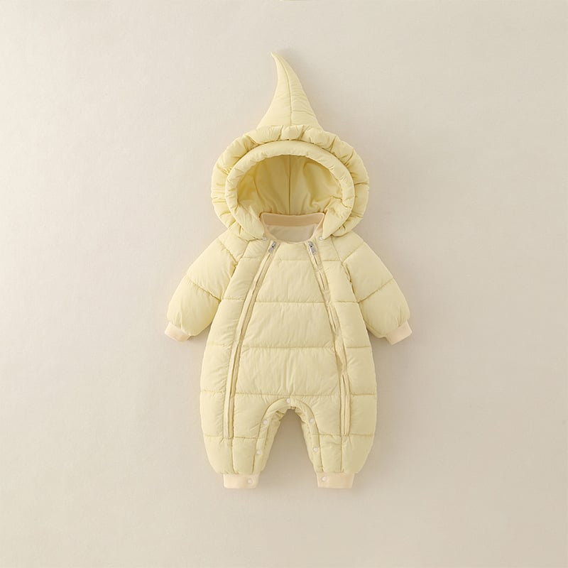 Κορεατικού στυλ χειμερινή ολόσωμη φόρμα για βρέφη και νήπια, με παχύ πολυεστέρα και αποσπώμενη κουκούλα