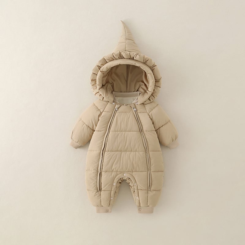 Κορεατικού στυλ χειμερινή ολόσωμη φόρμα για βρέφη και νήπια, με παχύ πολυεστέρα και αποσπώμενη κουκούλα