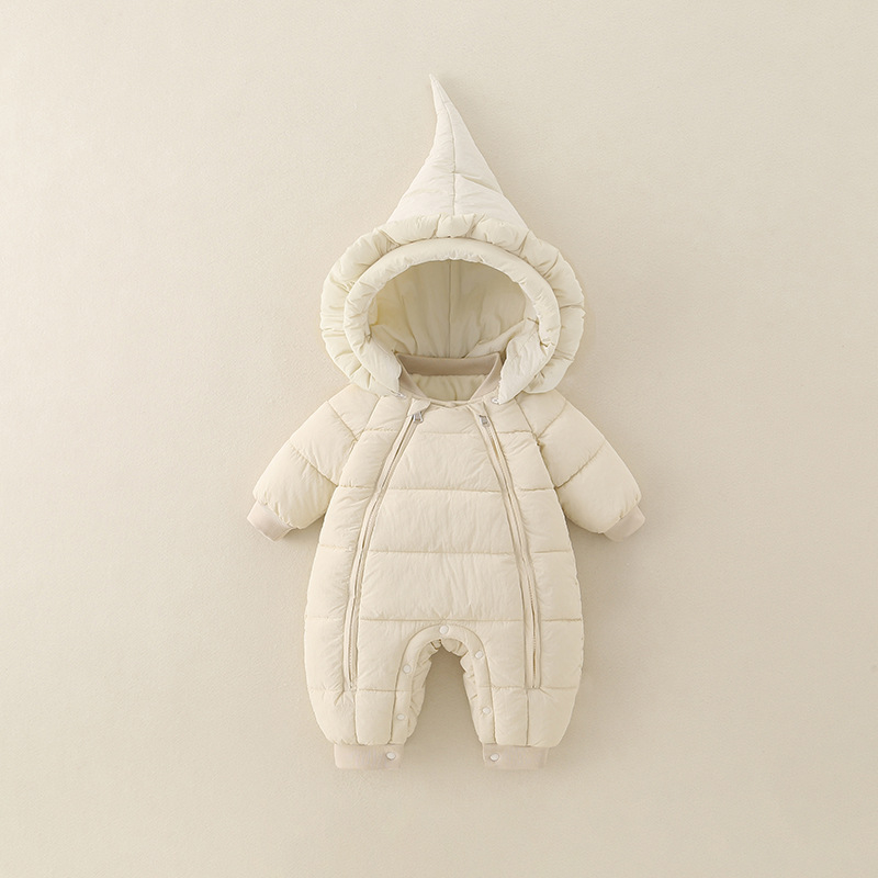Κορεατικού στυλ χειμερινή ολόσωμη φόρμα για βρέφη και νήπια, με παχύ πολυεστέρα και αποσπώμενη κουκούλα