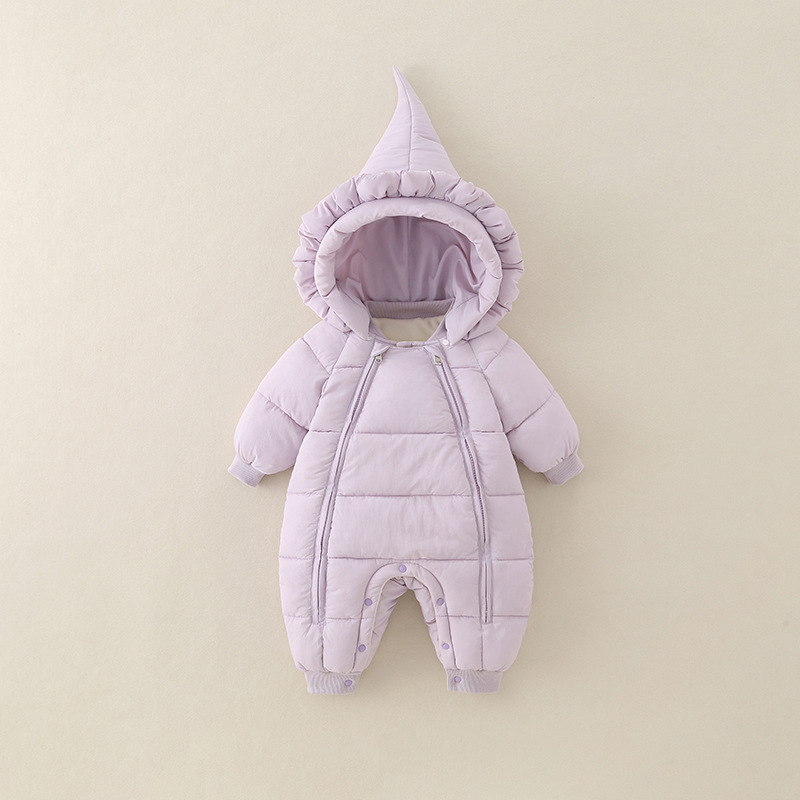 Κορεατικού στυλ χειμερινή ολόσωμη φόρμα για βρέφη και νήπια, με παχύ πολυεστέρα και αποσπώμενη κουκούλα