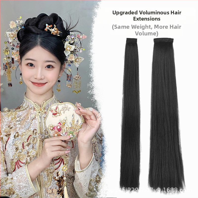 Perika od svile za Hanfu, ravna kosa, model: corn silk hair row, mehaničko obrađivanje, materijal: domaća svila, nije dopušteno trajno bojanje ili kemijsko uvijanje