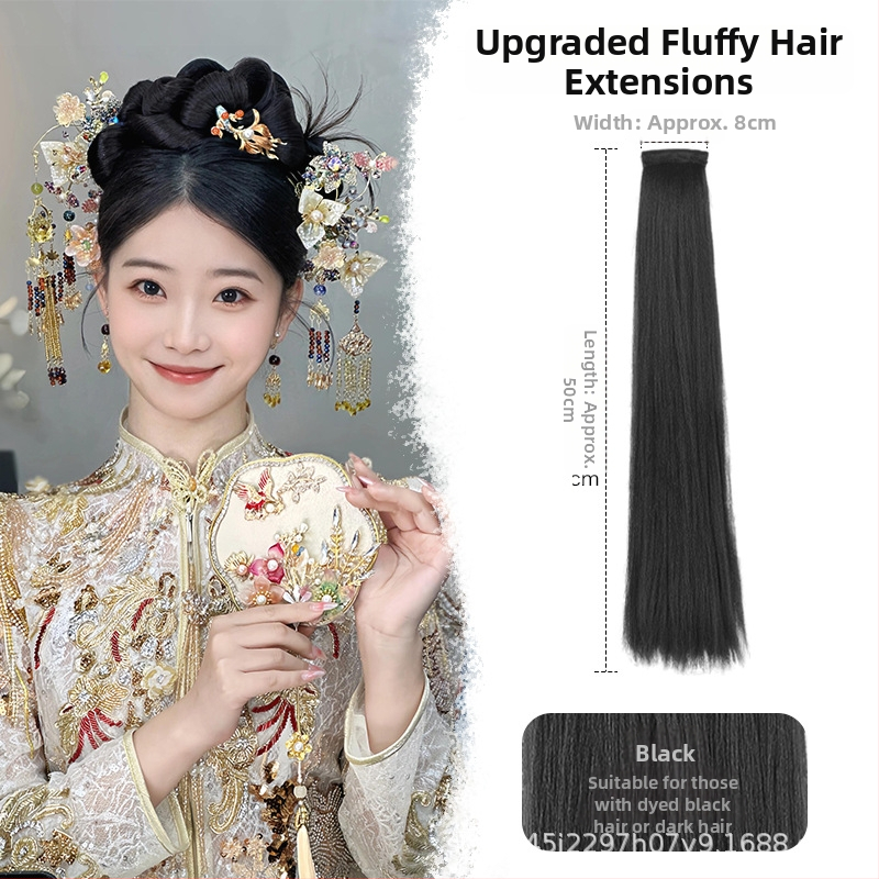 Perika od svile za Hanfu, ravna kosa, model: corn silk hair row, mehaničko obrađivanje, materijal: domaća svila, nije dopušteno trajno bojanje ili kemijsko uvijanje