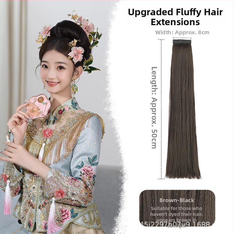 Perika od svile za Hanfu, ravna kosa, model: corn silk hair row, mehaničko obrađivanje, materijal: domaća svila, nije dopušteno trajno bojanje ili kemijsko uvijanje