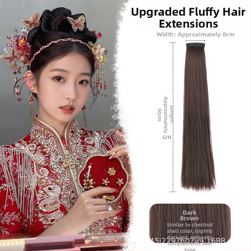 Perika od svile za Hanfu, ravna kosa, model: corn silk hair row, mehaničko obrađivanje, materijal: domaća svila, nije dopušteno trajno bojanje ili kemijsko uvijanje