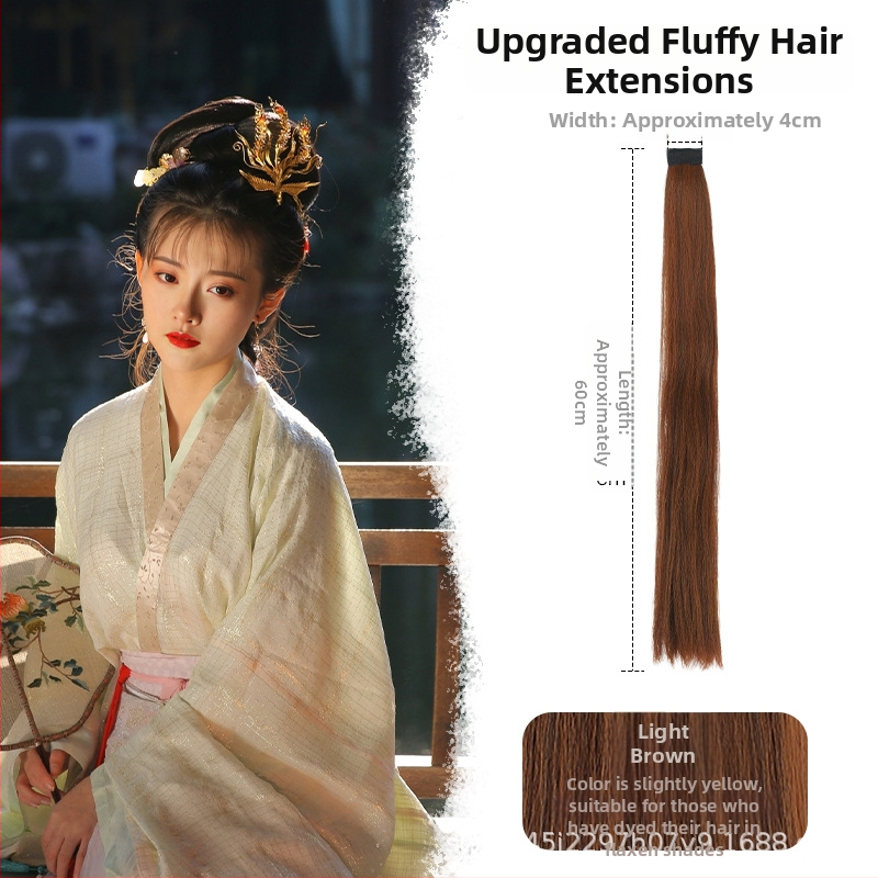 Perika od svile za Hanfu, ravna kosa, model: corn silk hair row, mehaničko obrađivanje, materijal: domaća svila, nije dopušteno trajno bojanje ili kemijsko uvijanje