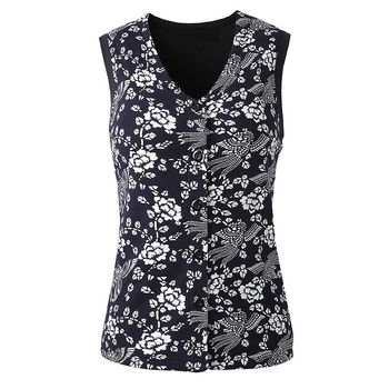 Zimná dámska vesta s výplňou 100% hodvábom morušovým, bavlnený vrchný materiál, maskáčový vzor, pletený, stojaci golier, kardigán štýl