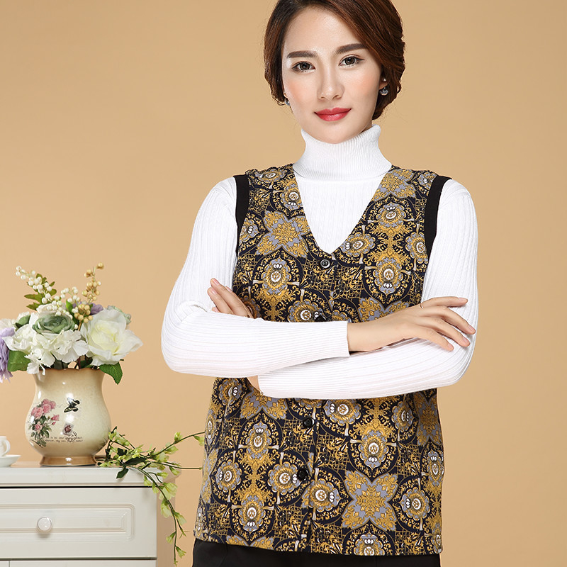 Zimná dámska vesta s výplňou 100% hodvábom morušovým, bavlnený vrchný materiál, maskáčový vzor, pletený, stojaci golier, kardigán štýl