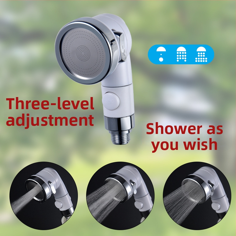 ABS sprchový set, nástenná inštalácia, zosilňujúca tryska, trojúrovňové nastavenie, jedným tlačidlom zastavenie vody