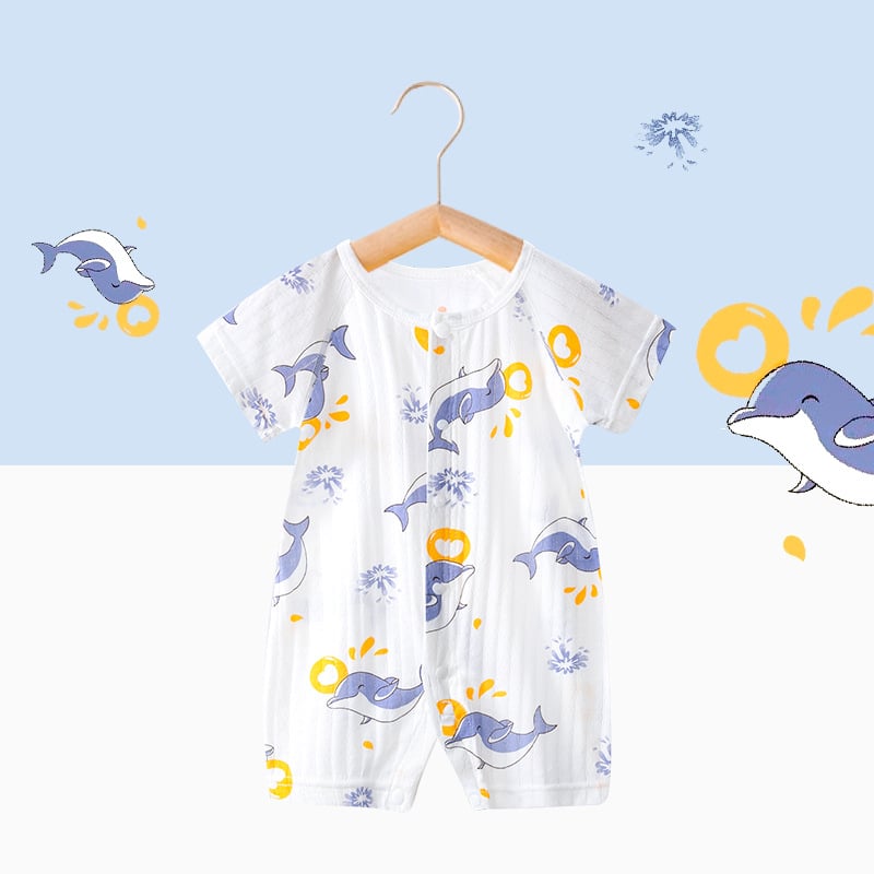 Pidole 100% βαμβάκι βρεφικό unisex ολόσωμο φορμάκι, λεπτό ύφασμα, απομάκρυνση υγρασίας, εκτύπωση καρτούν, καλοκαιρινή χρήση