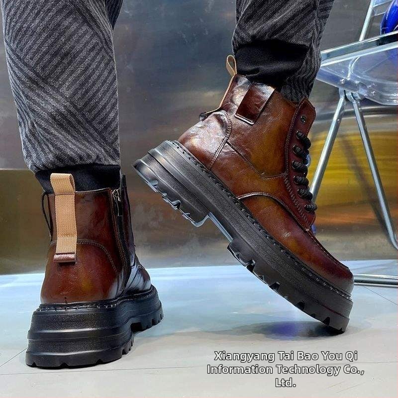 Martin μποτάκια για άνδρες – PU επάνω μέρος, PU πάτος, συνθετική σόλα, παχιά αυξάουσα για ύψος σόλα, καθημερινό χαλαρό στυλ