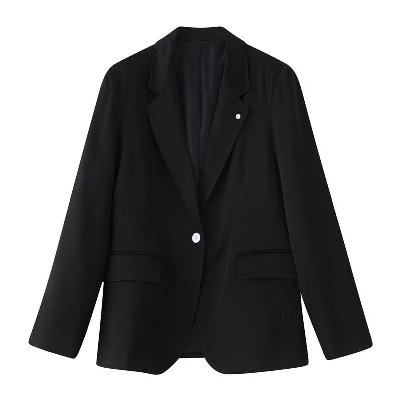 Γυναικείο κοστούμι με χαλαρή γραμμή, σακάκι με κολάρο, 3/4 μανίκια, ένα κουμπί, πολυεστέρας