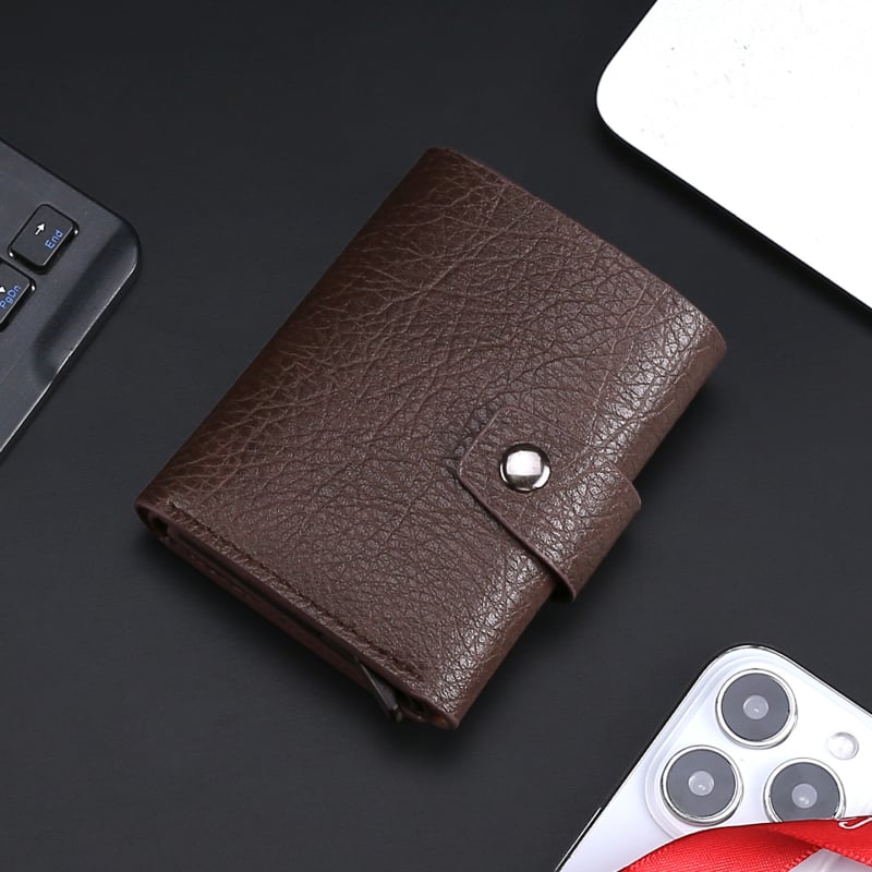 Shenmeisi Portofel pentru carduri pentru bărbați – PU piele, portofel scurt cu căptușeală din piele sintetică, suport pentru carduri