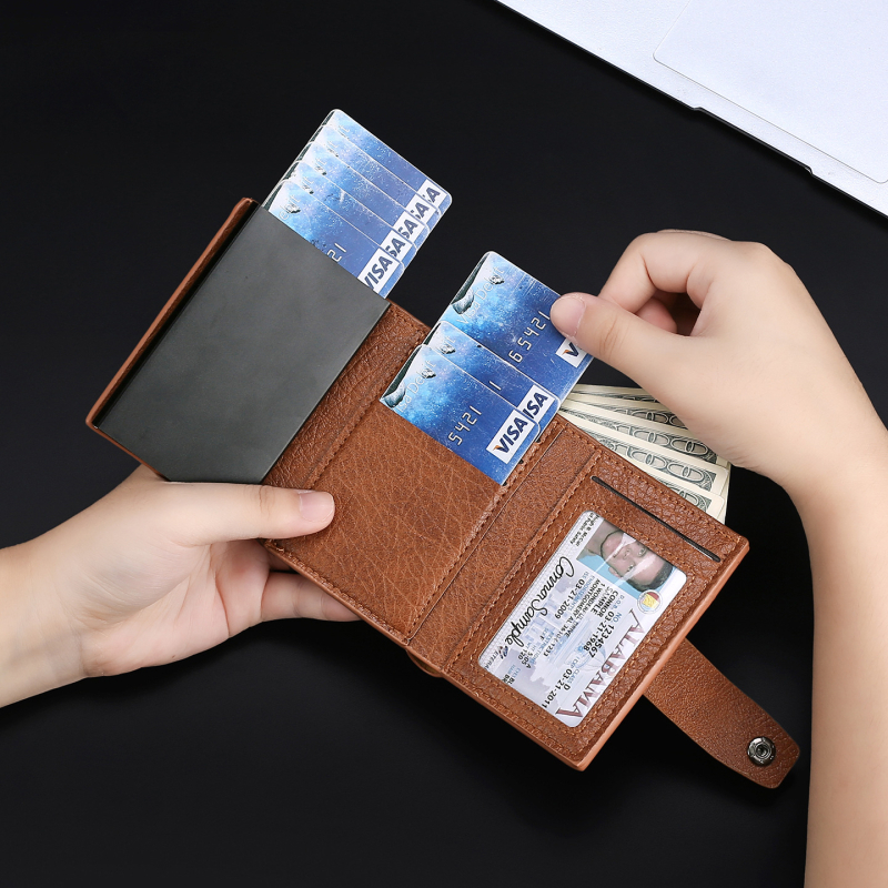 Shenmeisi Portofel pentru carduri pentru bărbați – PU piele, portofel scurt cu căptușeală din piele sintetică, suport pentru carduri