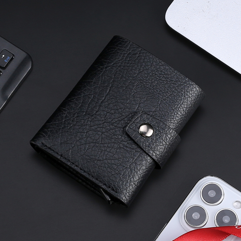 Shenmeisi Portofel pentru carduri pentru bărbați – PU piele, portofel scurt cu căptușeală din piele sintetică, suport pentru carduri