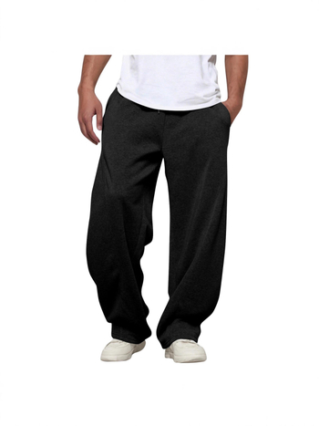 Pantaloni largi pentru bărbați, streetwear, talie medie, croială dreaptă, cu buzunare, țesătură poliesterică cu micro-elasticitate