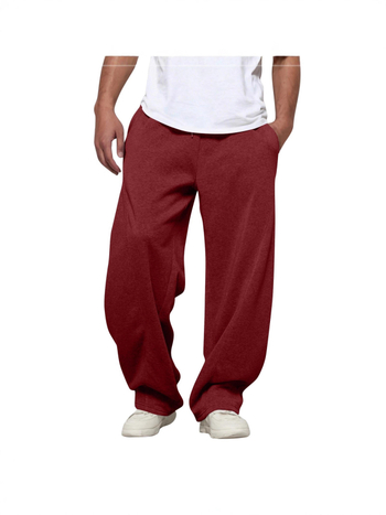 Pantaloni largi pentru bărbați, streetwear, talie medie, croială dreaptă, cu buzunare, țesătură poliesterică cu micro-elasticitate