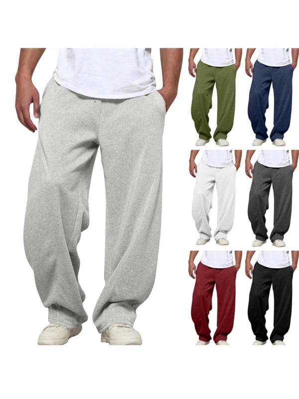 Pantaloni largi pentru bărbați, streetwear, talie medie, croială dreaptă, cu buzunare, țesătură poliesterică cu micro-elasticitate