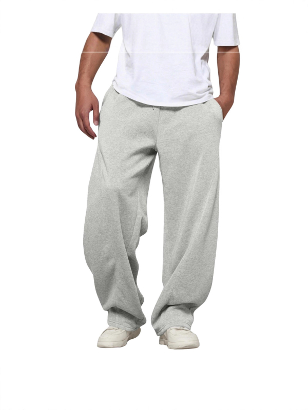 Pantaloni largi pentru bărbați, streetwear, talie medie, croială dreaptă, cu buzunare, țesătură poliesterică cu micro-elasticitate