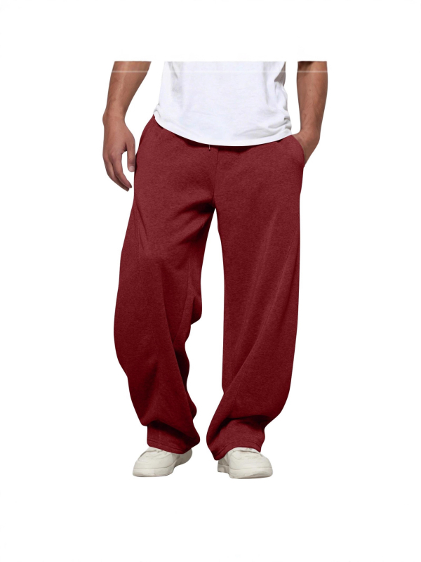 Pantaloni largi pentru bărbați, streetwear, talie medie, croială dreaptă, cu buzunare, țesătură poliesterică cu micro-elasticitate