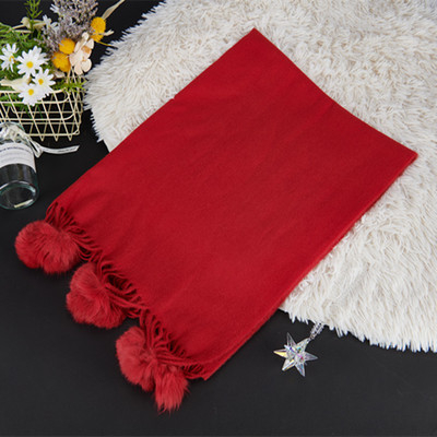 Šal od poliestera, warp-knit pletenje, korejskog stila lažni kašmir, resice i pomponi, dimenzije 70x200 cm, topao za zimu