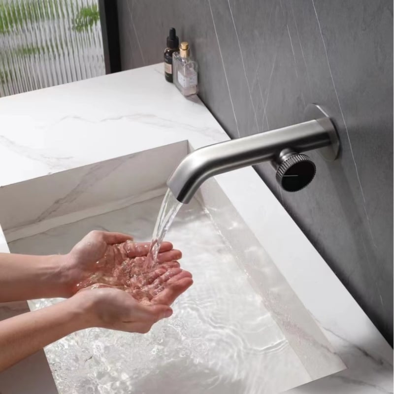 Baterie chiuvetă cu o singură manetă, pentru apă caldă/rece, montaj ascuns, corp din cupru, finisaj electroplacat