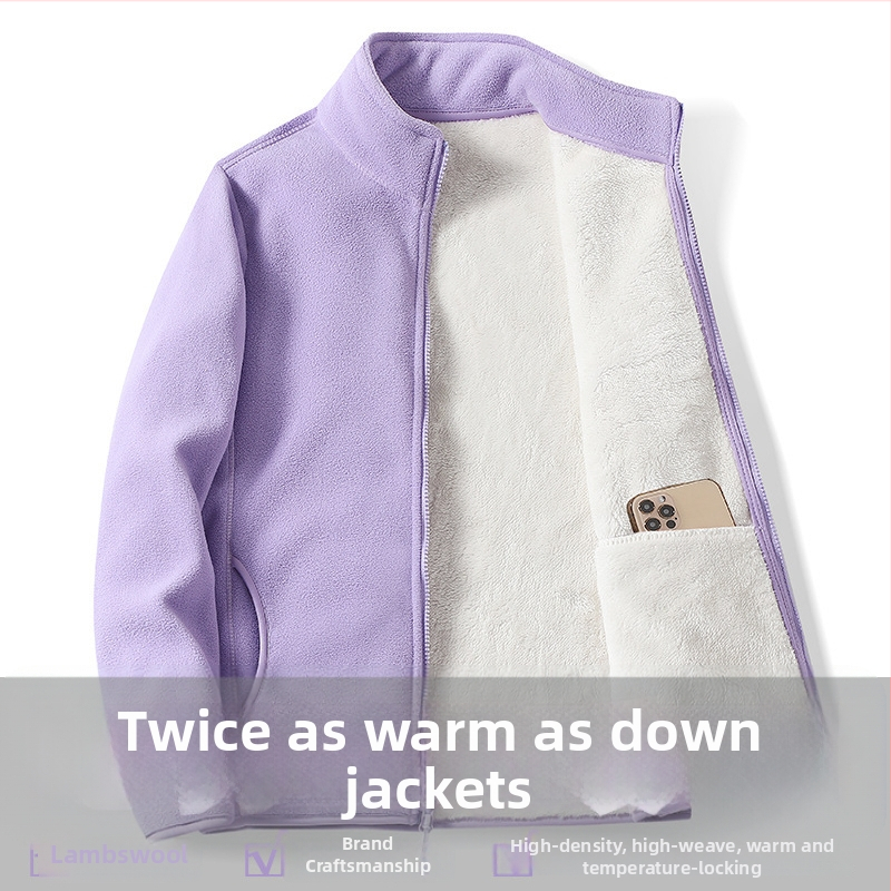 Unisex polár fleece kardigán dzseki báránygyapjú bélésével – meleg őszi-téli viselet