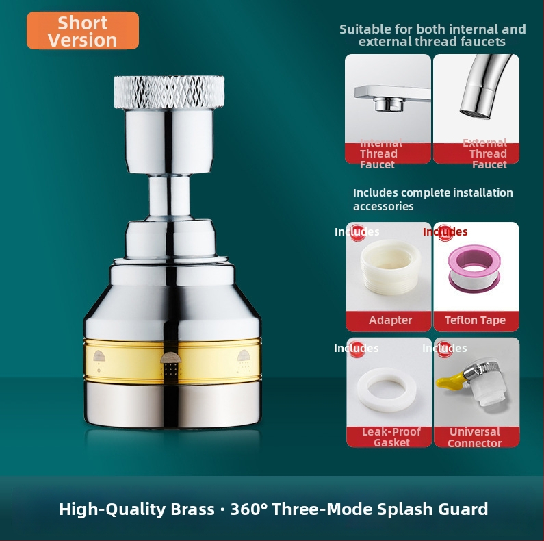 Predĺženie kuchynskej batérie s univerzálnym konvertorom, 304 nerezová oceľ, elektroplátované, ručné inštalácie, model Semi-Copper