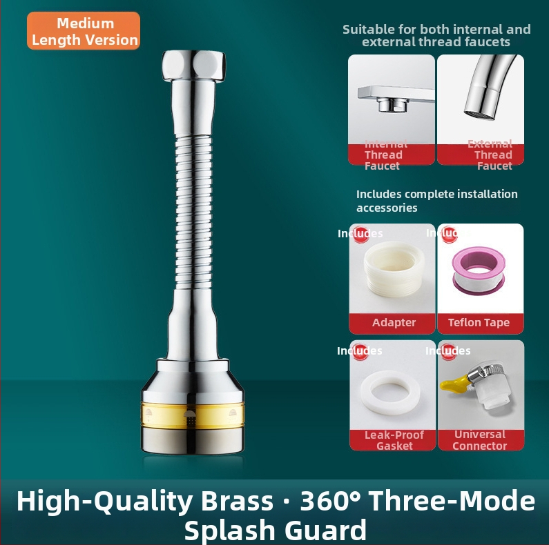 Predĺženie kuchynskej batérie s univerzálnym konvertorom, 304 nerezová oceľ, elektroplátované, ručné inštalácie, model Semi-Copper