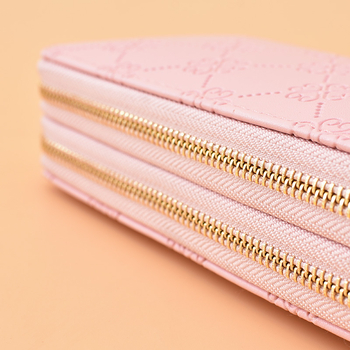 PU bőrből készült női hosszú pénztárca-klotch két cipzárral, nagy kapacitás, dupla zseb a telefon számára, csuklópánttal