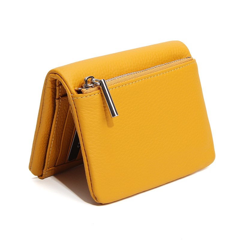 Portofel compact din piele de vită de prim strat, Unisex, fermoar subțire, suport pentru carduri și monede, pentru uz zilnic