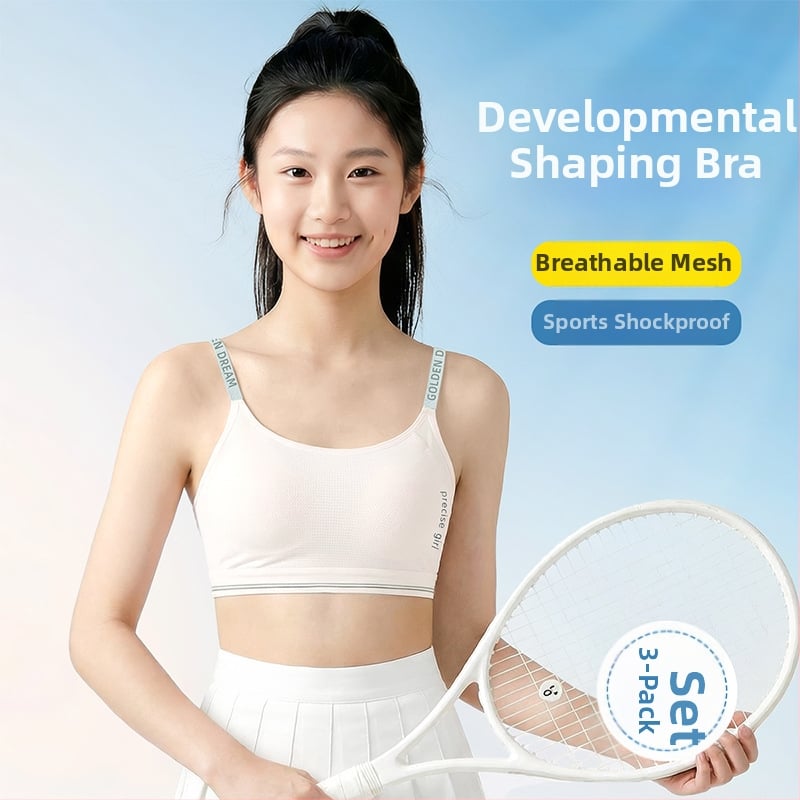 Κοριτσίστικο αθλητικό σουτιέν με σταθερό κύπελλο, διαπνοή, τριγωνικό σχήμα κύπελλου, ναϊλον ύφασμα, Στάδιο 2 (12–15 ετών)