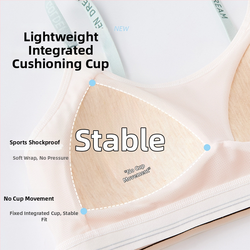 Κοριτσίστικο αθλητικό σουτιέν με σταθερό κύπελλο, διαπνοή, τριγωνικό σχήμα κύπελλου, ναϊλον ύφασμα, Στάδιο 2 (12–15 ετών)