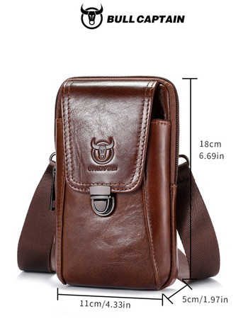 Мъжка кожена поясна чанта за кръста, естествена кожа, първи слой телешка кожа, износоустойчива, подплата полиестер-памук, пасва устройство до 8 инча