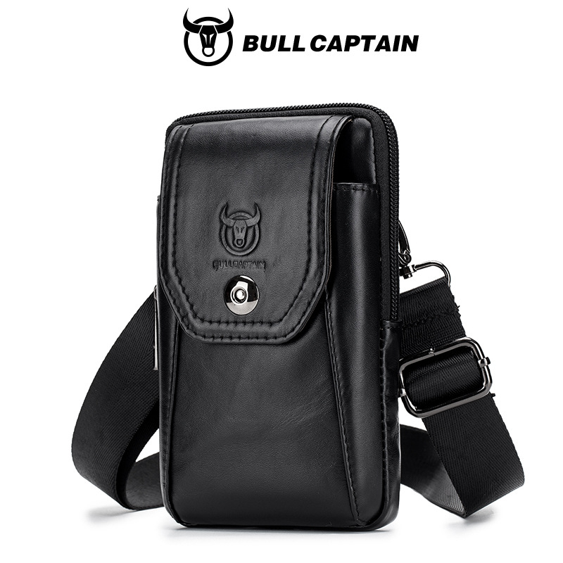 Мъжка кожена поясна чанта за кръста, естествена кожа, първи слой телешка кожа, износоустойчива, подплата полиестер-памук, пасва устройство до 8 инча
