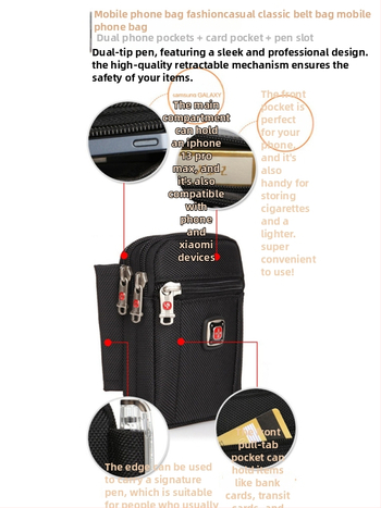 Férfi Oxford anyagú telefon táska cipzárral, függőleges négyszögletes formájú, utcai stílus