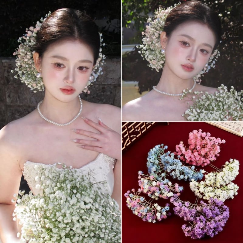 Лиу Йифей вдъхновено девет реда изкуствени цветя Baby’s Breath — аксесоар за коса, етно стил, текстилна флорална украса, персонализирано