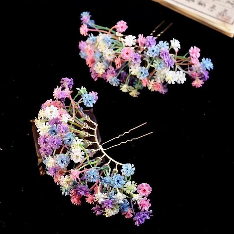 Лиу Йифей вдъхновено девет реда изкуствени цветя Baby’s Breath — аксесоар за коса, етно стил, текстилна флорална украса, персонализирано