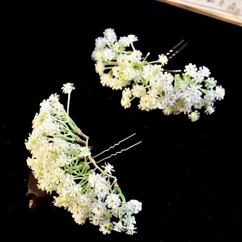 Лиу Йифей вдъхновено девет реда изкуствени цветя Baby’s Breath — аксесоар за коса, етно стил, текстилна флорална украса, персонализирано