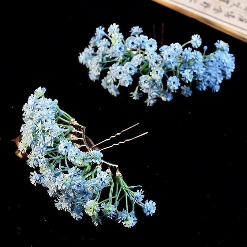 Лиу Йифей вдъхновено девет реда изкуствени цветя Baby’s Breath — аксесоар за коса, етно стил, текстилна флорална украса, персонализирано