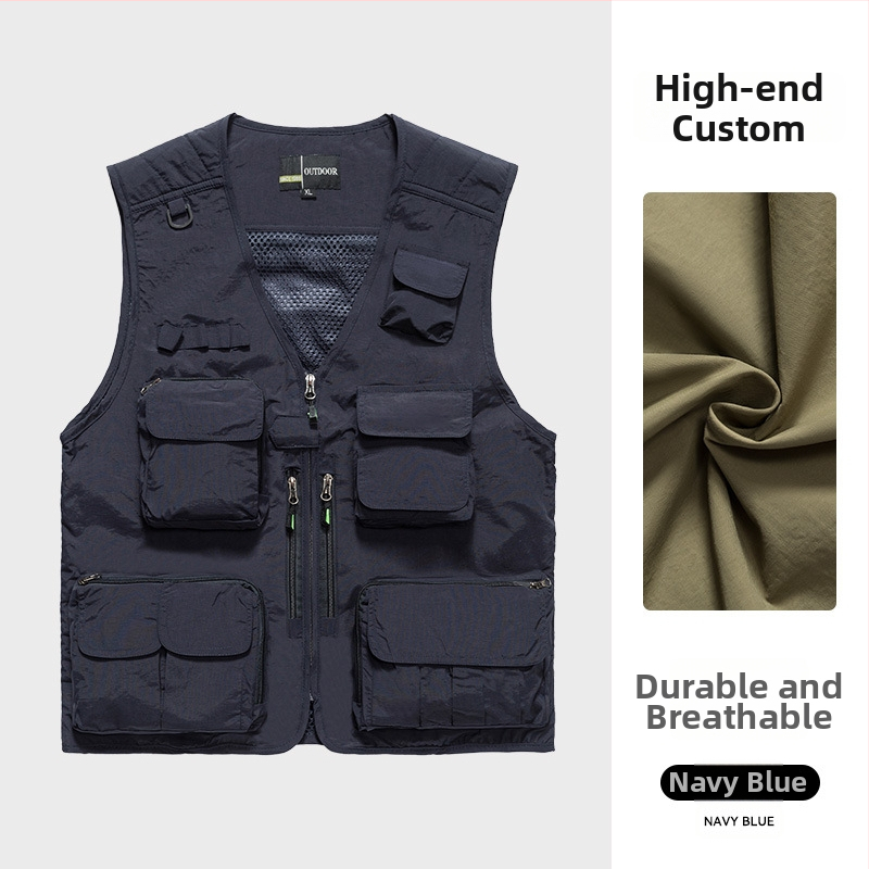 Φωτογραφικό γιλέκο εργασίας με προσαρμοσμένο λογότυπο, πολλαπλές τσέπες με διχτυωτά πάνελ, νάιλον/πολυαμίδιο 100%, φερμουάρ, ευρύχωρη γραμμή